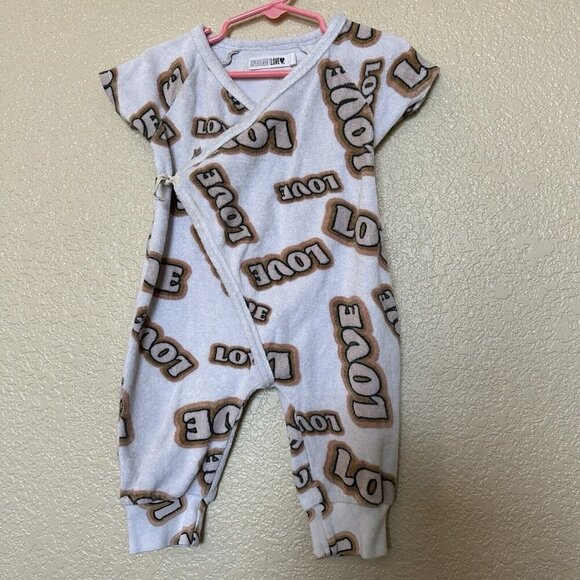 Spearmint Love Baby Terry cloth Kimono Romper 9 Month Unisex White Brown - Picture 1 of 6